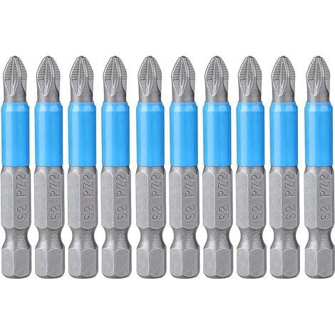 PoziDriv PZ2 Lot de 10 embouts de tournevis magnétiques Pozi, 1/4", 50 mm de long, en acier S2, pour visseuse sans fil (1/5)