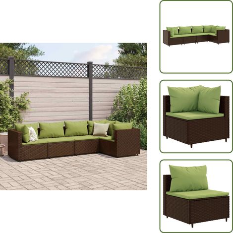 The Living Store Set Divani da Giardino 5 pz con Cuscini Marrone in Polyrattan - Divano angolare