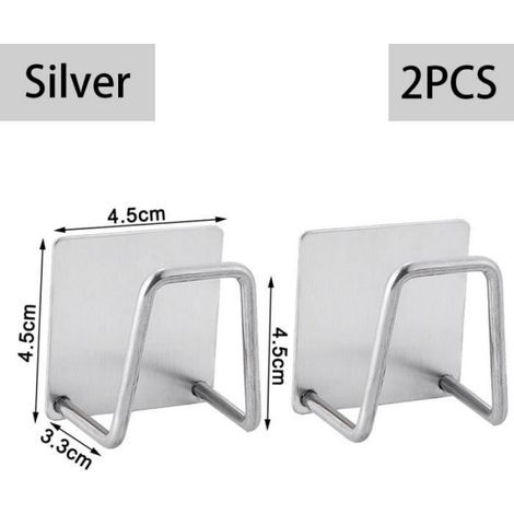 Range Couverts,Porte-éponge adhésif en acier inoxydable pour évier,égouttoir étanche,étagère de rangement pour cuisine- 2pc Silver