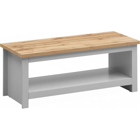 Lift Up Coffee Table With Hidden Storage Grey And Oak Effect Top Light Grey (1/4)