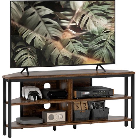 Industrial Corner TV Unit in Black and Brown Finish for Stylish Living Room Décor