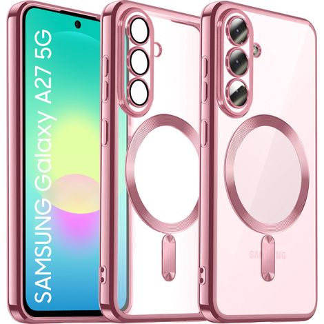 Funda transparente para Samsung Galaxy A27 5G, Electro MagSafe, marco rosa (1/4)