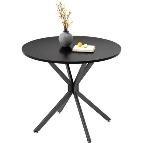 Table à manger - Table de salle à manger ronde de 90 cm, idéale pour 1 à 4 personnes, table de cuisine peu encombrant, Noir (1/5)