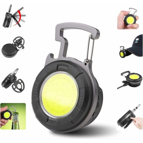 Mini LED Lampe de Poche COB Lampe de Travail Portable Petites Porte-clés Lampes de Poche étanches Baladeuse Led Rechargeable Ouvre-bouteille pour Camping Éclairage d'urgence Atelier