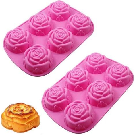 Moules Silicone Forme Fleur Rose, 2 Pièces Moule en Silicone 3D, Moules Savon Silicone Fleurs, Moules Forme Fleurs Silicone, pour Faire des Biscuits au Pouding à la Gelée au Chocolat (Rose)