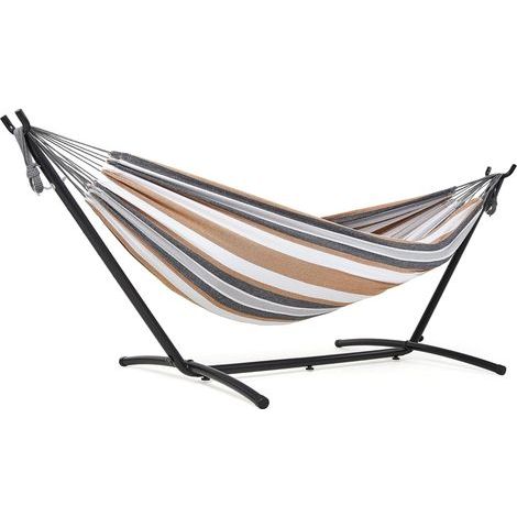 Hamac avec Support d'extérieur de Camping Portable, Hammack sur Pied pour Le Camping, la Plage et Les Voyages, 200 kg Capacité de Charge, Brun Jaunâtre (1/5)
