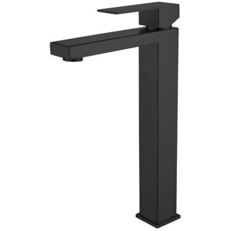 Robinet de lavabo noir Extra haut, mitigeur de salle de bains à levier unique en acier inoxydable pour lavabo surélevé