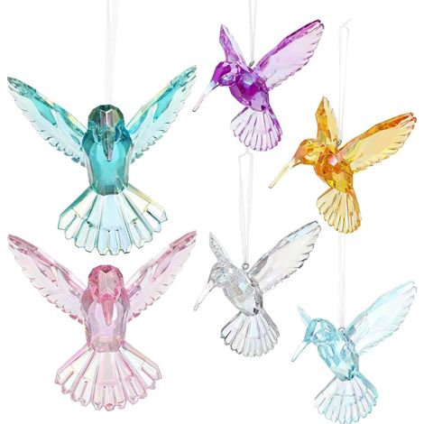 JeiibrZui Acryl-Kolibri-Anhänger - 10 cm - 6er-Set - Transparent - Ideal zum Dekorieren von Weihnachtsbäumen, Fenstern und Gartenpartys. (1/5)