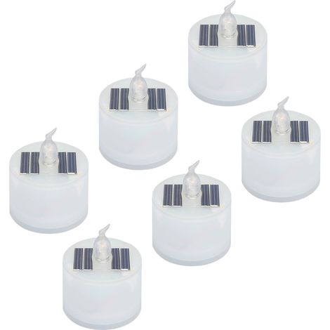 Lot de 6 bougies solaires chauffe-plat étanches et rechargeables pour extérieur, avec capteur de lumière intégré, idéales pour lanternes, jardin, camping et décoration intérieure. (1/5)