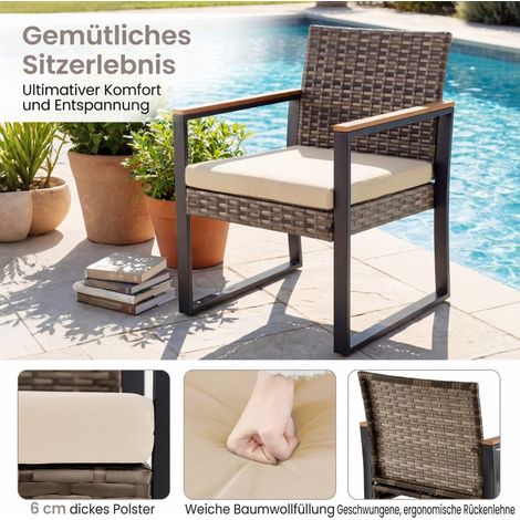 Set de mobilier de balcon avec 2 chaises, table d'appoint et coussins doux. Set d'assise lounge - beige (1/5)