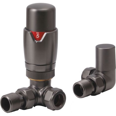 Heatwave Prime Brushed Gunmetal Corner Thermostatic Radiator Valve Set (1/2)