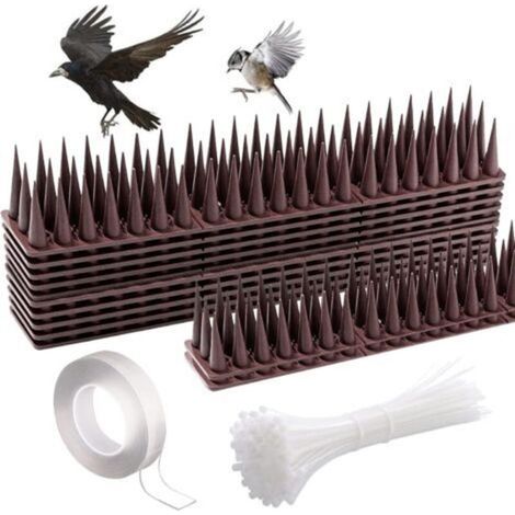 Pics anti-pigeons en plastique pour chats, écureuils, oiseaux, ratons laveurs, 45 x 4 cm,Répulsif pour insectes et animaux avec attaches et nanoglue, Lot de 12 - Marron