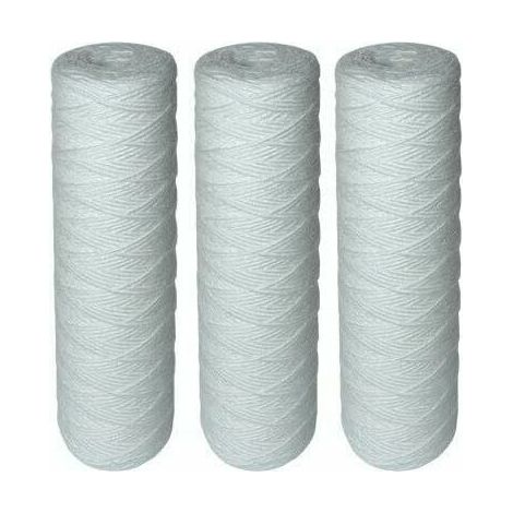 Lot de 3 cartouches de filtration à eau bobinées - Filtre les sédiments jusqu'à 5 microns - Taille standard universelle 10" - Résistant aux hautes températures - Cartouches bobinées