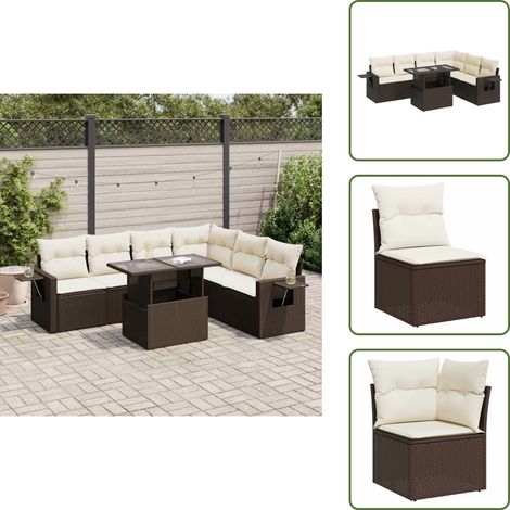 7-tlg. Garten-Sofagarnitur mit Kissen Braun Poly Rattan - Gartensofa Set - Garten Sofa Set - Outdoor Sofa Set - Garten Sofagarnitur