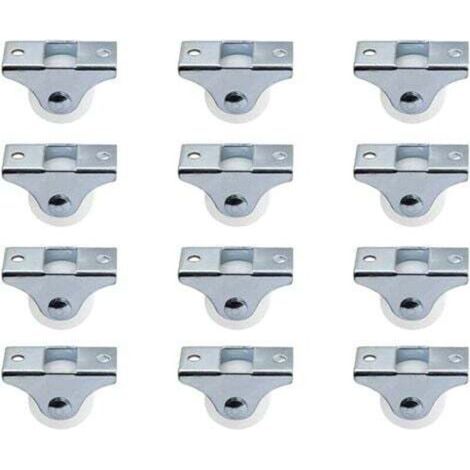 Lot de 12 roulettes de 2,5 cm rigides fixes non pivotantes avec plaque supérieure en métal roues en plastique dur pour meubles, argent (1/4)