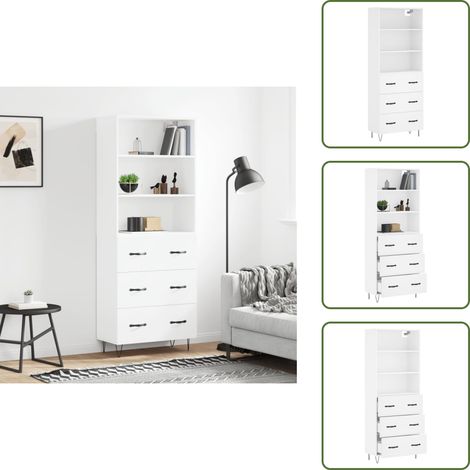 Buffet haut Blanc 69,5x34x180 cm Bois d'ingénierie - Buffet Design Moderne - Meuble Rangement Cuisine - Armoire Blanche - Commode Élégante - Étagère Murale (1/5)