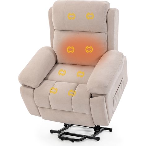 Fauteuil relax inclinable en tissu chenille beige, massage et chauffage, dimensions 76 × 60 × 49 cm