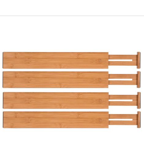 Schubladenteiler aus Bambus für die Küche (4er-Pack), verstellbare Schubladenorganizer, mit Federmechanismus, für Küche, Schlafzimmer, Babyschublade, Büro
