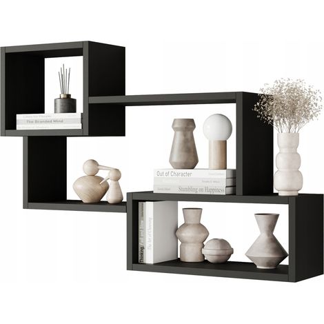 Étagère suspendue à 3 rectangles pour salon, chambre et séjour, noir mat (1/5)