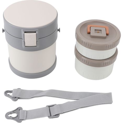 Bocal à nourriture isotherme professionnel, capacité de 1,4 L, en acier inoxydable 304, double couche, étanche, boîte à déjeuner sous vide avec sangle pour le travail, l'école, les voyages, blanc (1/5)