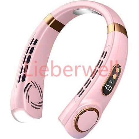 Ventilateur de Cou Portable , BYTELIKE , Rechargeable , 5 Vitesses, Lumières Ambiance Colorée, Écran LED , Rose (1/5)