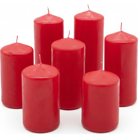 Echtwachs Stumpenkerzen 7er Set Ø 5 cm - rot - Advents Kerzen in 7 verschiedenen Höhen