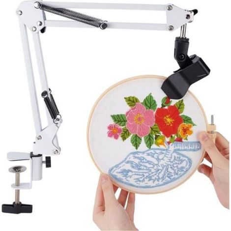 Cerceau de broderie - Diamètre Trou 8 mm - Rotatif 360° - Réglable en Hauteur et Angle - Pour Broderie Manuelle sur Bureau ou Table de Chevet - 1 Pièce (1/5)