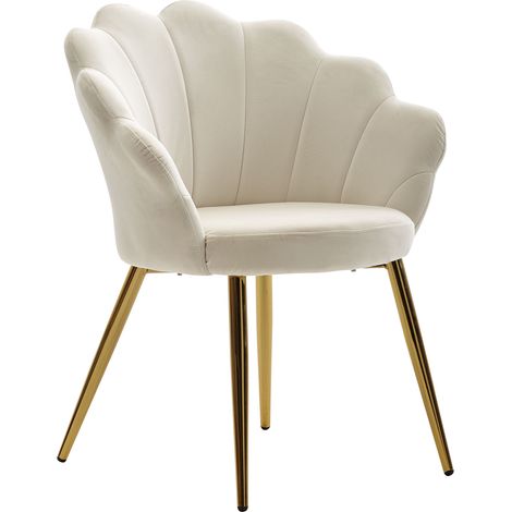 Chaise tulipe 47,5x53x80 cm en velours blanc et fer doré - TULIP (1/5)