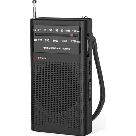 Kleines, tragbares FM/AM-Radio, batteriebetriebenes Taschenradio, exzellenter Empfang und Klangqualität, schwarz (1/5)