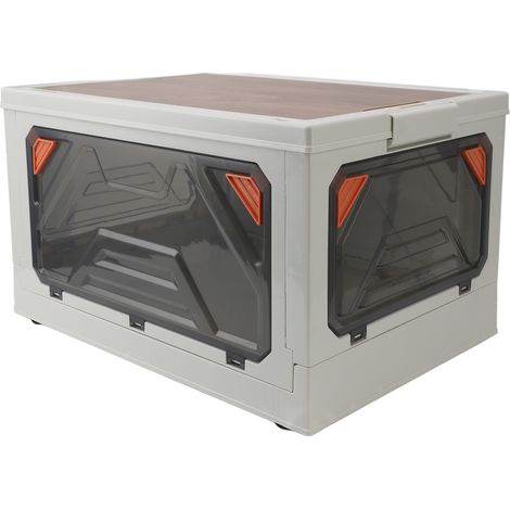 Caisse de Rangement Pliable en Plastique PP 52L avec Couvercle MDF et Roues, Boîte Empilable pour Camping et Voyage (1/5)
