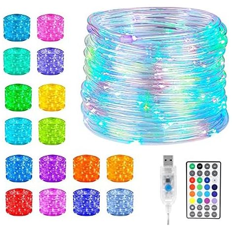 Guirlande lumineuse LED 10 m multicolore avec télécommande, 16 couleurs, 4 modes USB, étanche, guirlande lumineuse pour extérieur, intérieur, fête, mariage, trampoline, décoration de jardin (1/5)