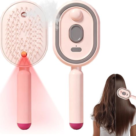 Brosse Vapeur Cheveux, 3 en 1 Multifonction Brumisatrice Peigne Massage à Coussin d'air et Spray électrique Mini Sans Fil Rechargeable Lissante Bouclés Cheveux Coiffante Demelante Brosse ,Rose