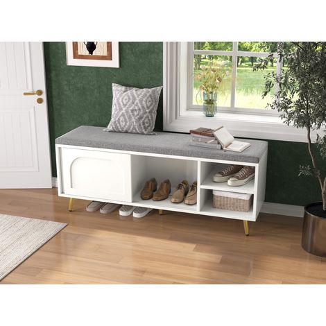 Meuble chaussures banc 121x35x49 cm blanc HAVRYA (1/5)