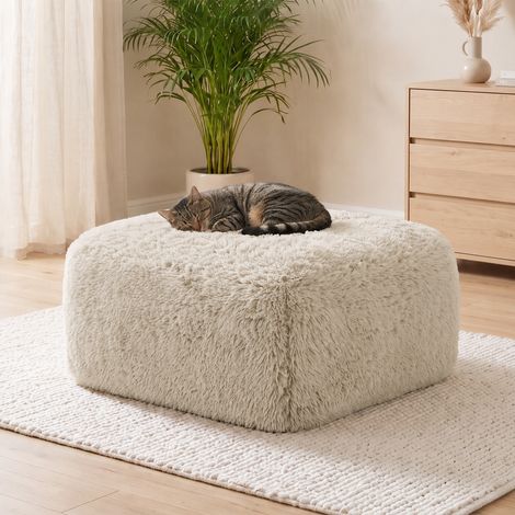 Pouf en peluche - Kaki clair - Tissu peluche - Dimensions 80x75x42 cm - Poids 8,05 kg - Design modulaire (1/5)