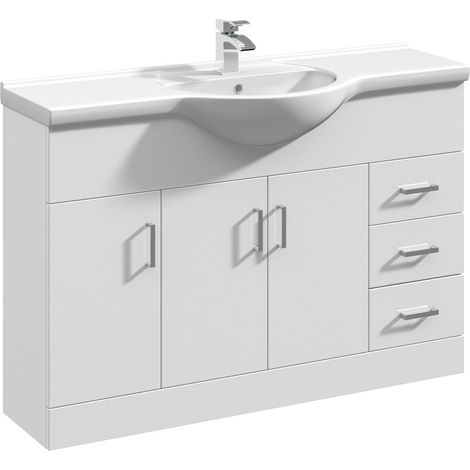 Nuie Mayford Gloss White 1200mm Vanity Unit and Curved Ceramic Basin - VTY1200 (1/6)