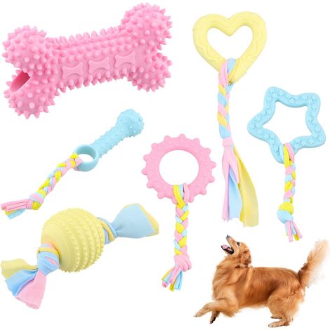 Lot de 6 Jouets à Mâcher pour Chiots et Chiens - Caoutchouc, Corde et Balle - Jouet de Dentition et Interactif pour Petit et Moyen Chien (1/5)