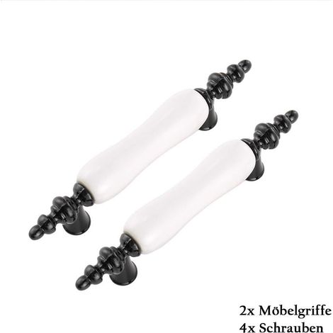 Lot De 2 Poignée Poignée De Meuble Poignée De Porte En Céramique Style Moderne Avec Vis Pour Armoir,Placard,Tirroir Entraxe 76mm (Noir Et Blanc) (1/5)