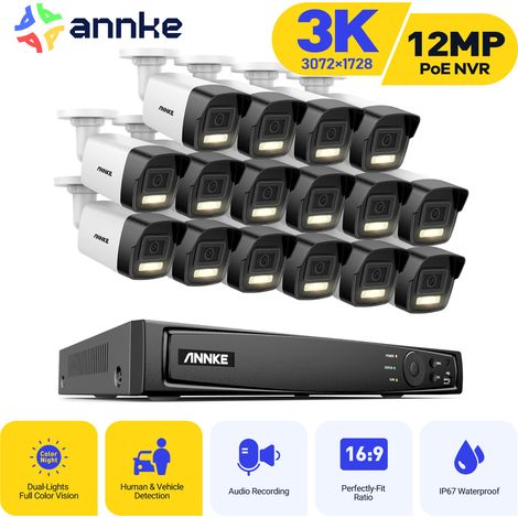 ANNKE 3K Filaire Kit de Vidéosurveillance Extérieure, Caméra de Surveillance avec 16CH NVR et 16X5MP Caméra IP PoE,Détection Humaine/Véhicule,Couleur Vision Nocturne (1/5)