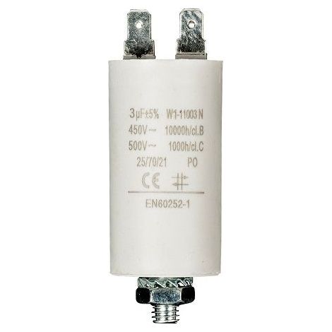 Condensador  3.0 uF  450 V  Faston  1 uds. 3.0 uF Blanco (1/4)