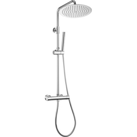 Colonne de douche avec robinetterie, acier inoxydable système de douche avec barre de douche réglable hauteur, pommeau pluie 25 cm et mitigeur thermostatique, Chromée (1/5)