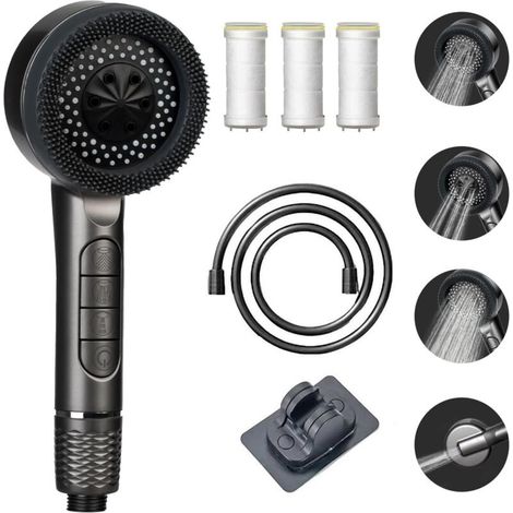 Pommeau de douche haute pression – 4 types de jets – Tuyau 1,5m – Filtration 3 couches – Pression 200% supérieure – Support inclus (1/5)