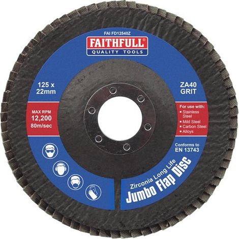 Faithfull Zirconia Abrasive Jumbo Flap Disc ZA40 125mm FAIFD12540Z