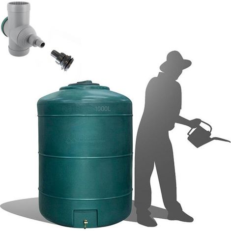 Récupérateur Eau de Pluie Hors-sol 1000 Litres Rond DS Eau Vert+ connectique d'entrée et Filtre gouttière Garantie 5 ans (1/4)