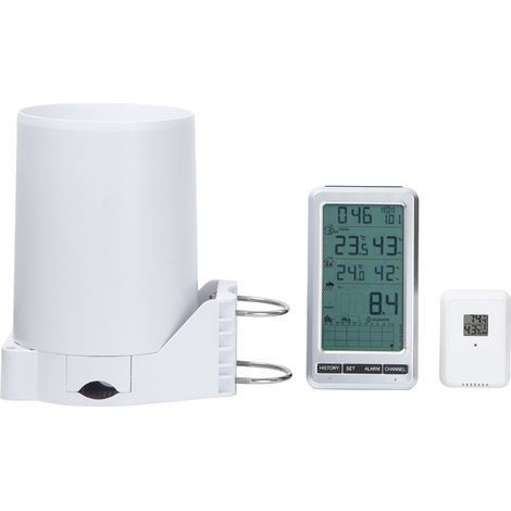 Pluviomètre sans fil Grand diamètre de 12,7 cm (5 pouces) + système de vidange automatique, mesure la température et l'humidité, alerte précoce, protection contre les inondations/usage agricole, mult (1/5)