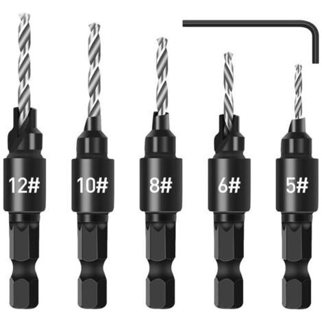 Set mit 5 Schaftfräsern, verstellbarem Griff mit 1/4-Zoll-Stecknuss, Schnellwechselsystem, inklusive Inbusschlüssel, für die Holzbearbeitung. (1/4)