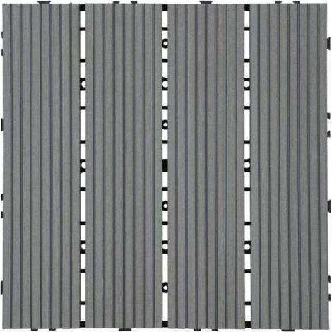 Carrelage de sol extérieur, aspect bois pour balcon/terrasse, structure 3D - gris, 30x30cm (1/3)