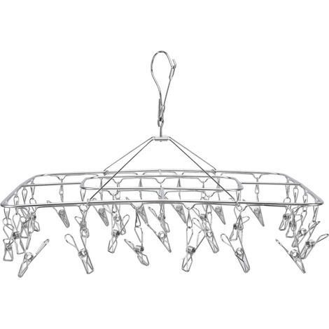 Étendoir à linge avec 28 pinces en acier inoxydable pour chaussettes, serviettes, soutiens-gorge et sous-vêtements (1/5)