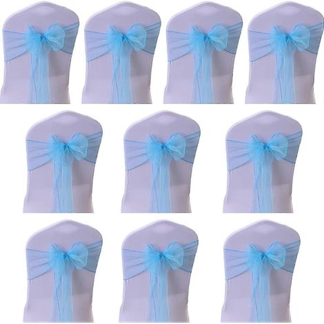 Rubans pour dossier de chaise, nœuds décoratifs pour banquet de mariage (bleu lac), 10 pièces (1/5)