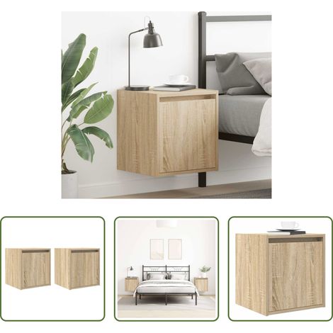 vidaXL Mesillas de noche de pared 2 uds roble Sonoma 38x34x40 cm (1/5)