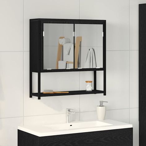 Spiegelschrank mit Regal Schwarz Eichen-Optik 60 x 16 x 60 cm